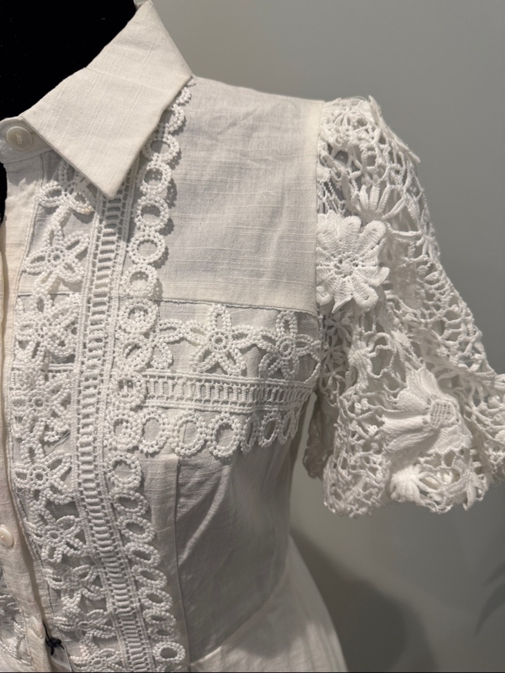 White Lace Button-Front Mini Dress - Picture 4 of 4